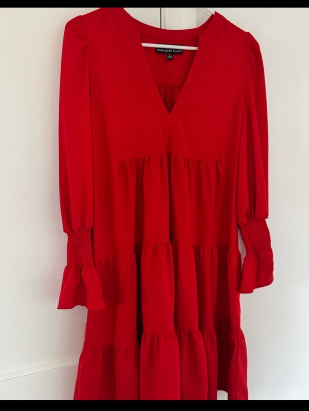 Tuckernuck Red Long Sleeve Tiered Midi Dress